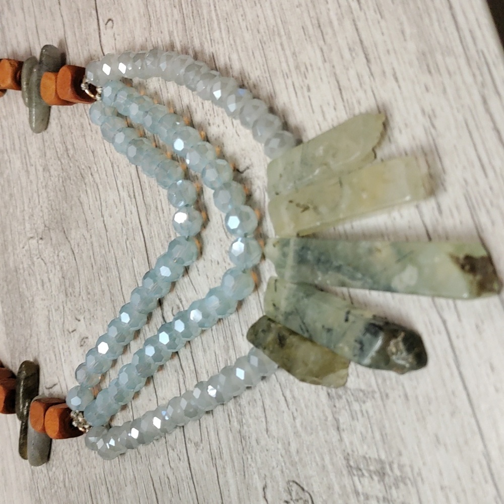Green Stone and Wood Necklace
